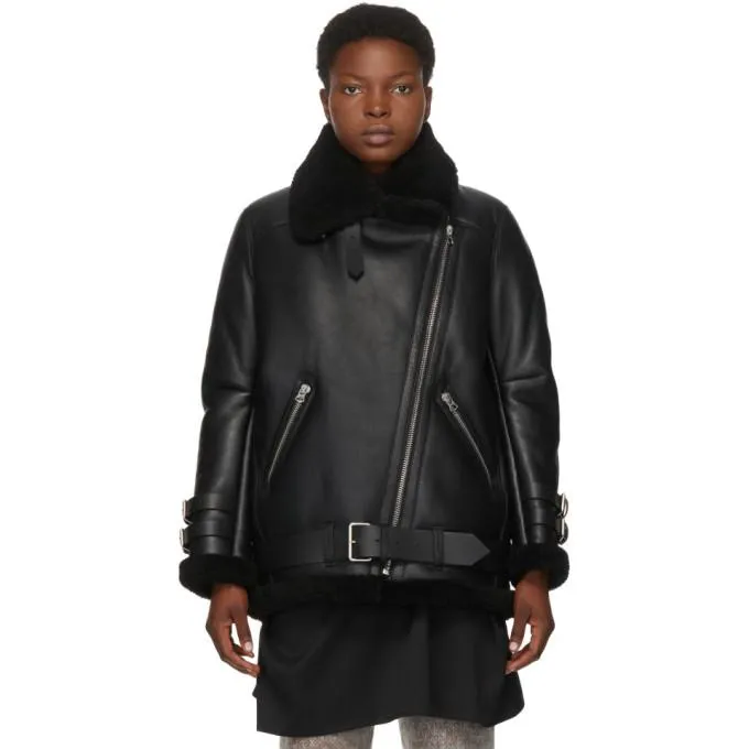 Acne Studios Black Shearling Velocite Aviator Jacket