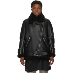 Acne Studios Black Shearling Velocite Aviator Jacket