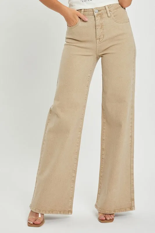 Beverly High Rise Wide Pants - Khaki