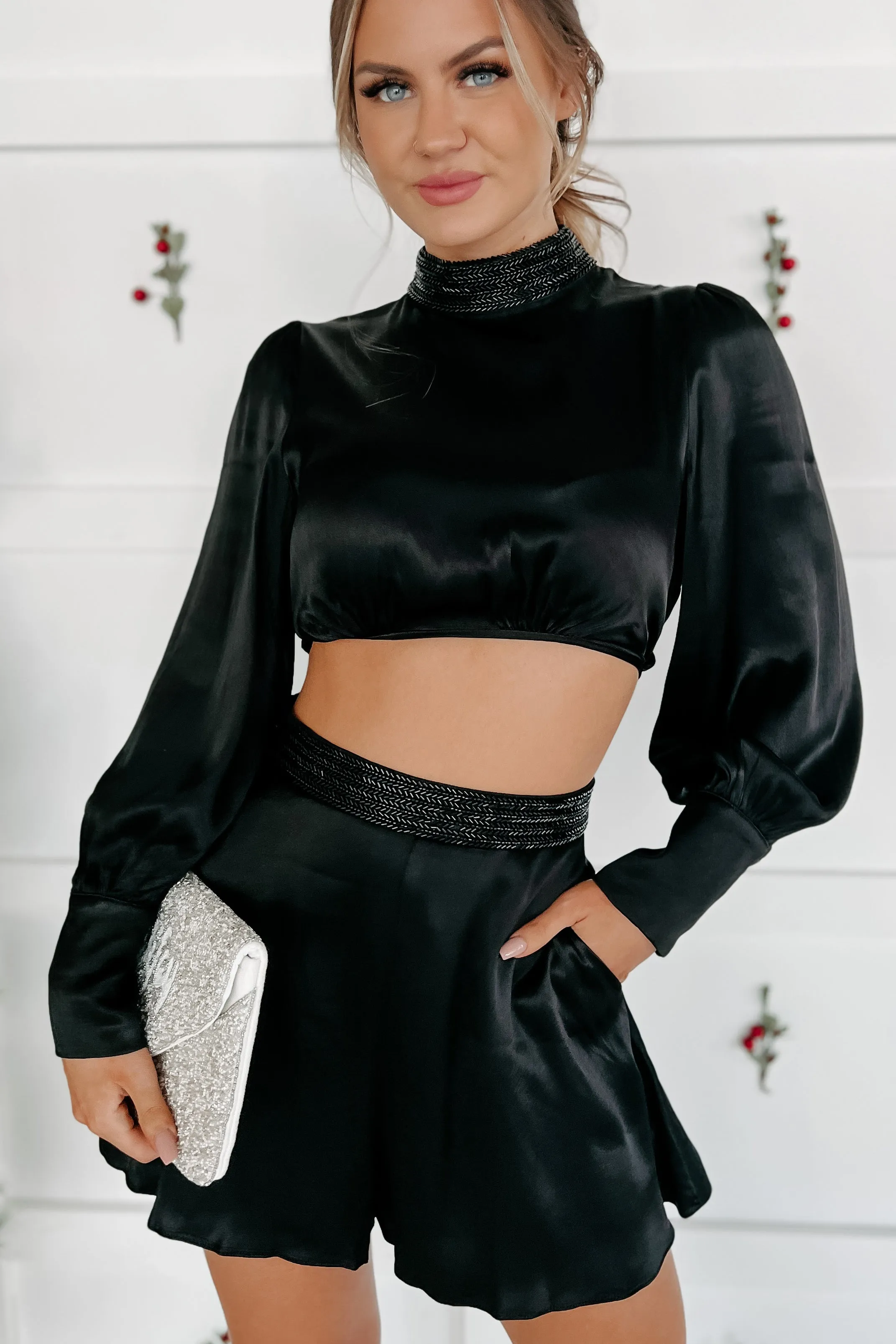 Creative Dreamer Wrap-Tie Crop Top (Black)