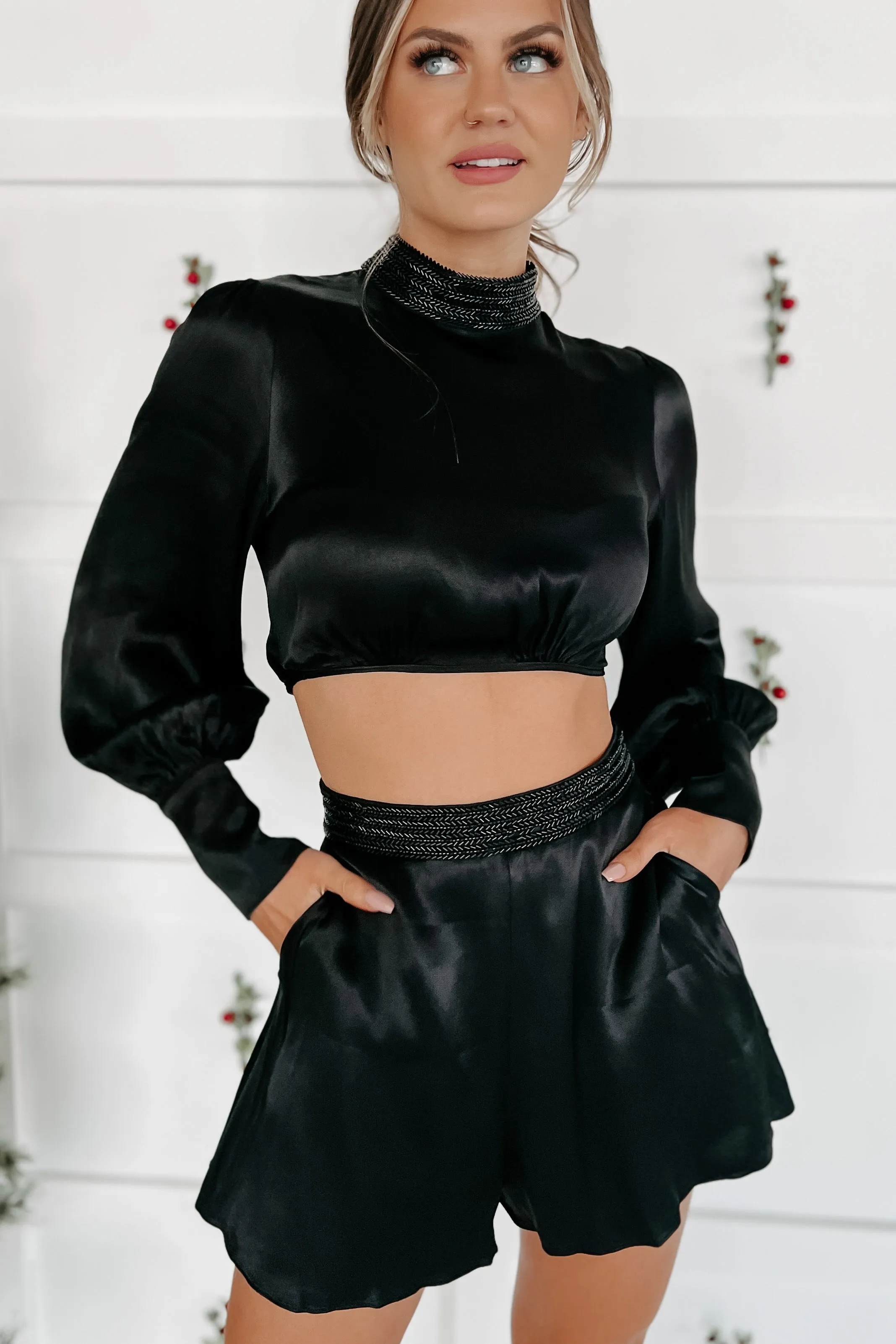 Creative Dreamer Wrap-Tie Crop Top (Black)