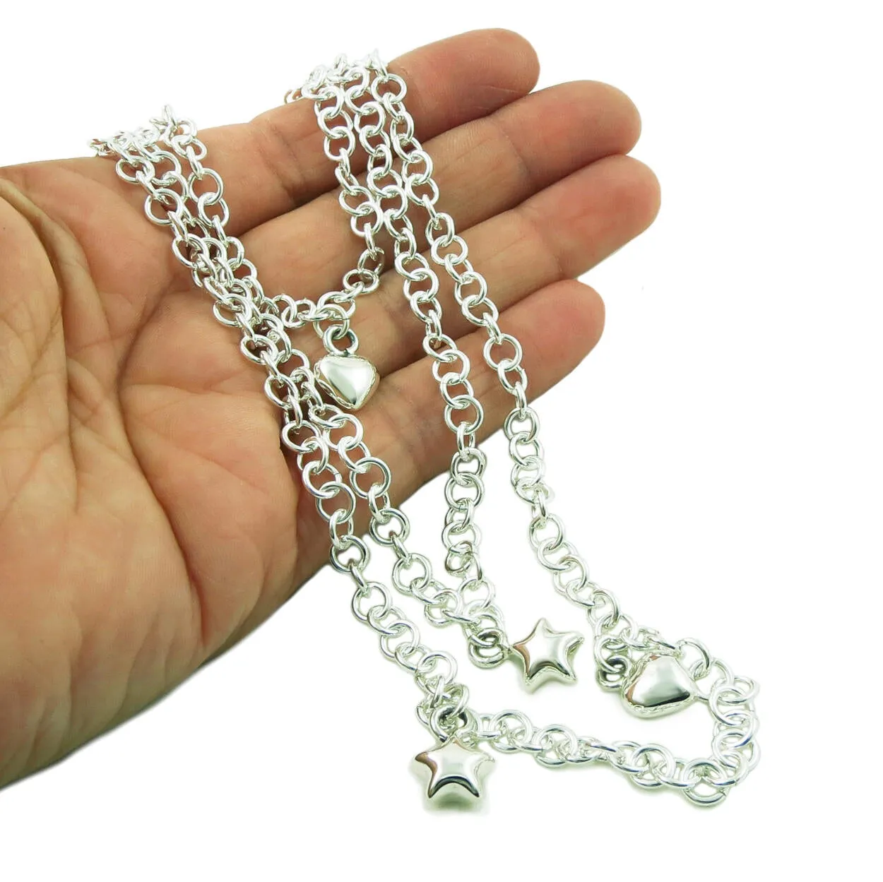 Layered Chain 925 Sterling Silver Hallmarked Triple Drop Necklace