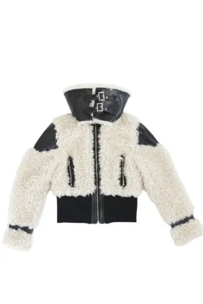 Off-White Zip Faux-Leather Shearling Moto Jacket