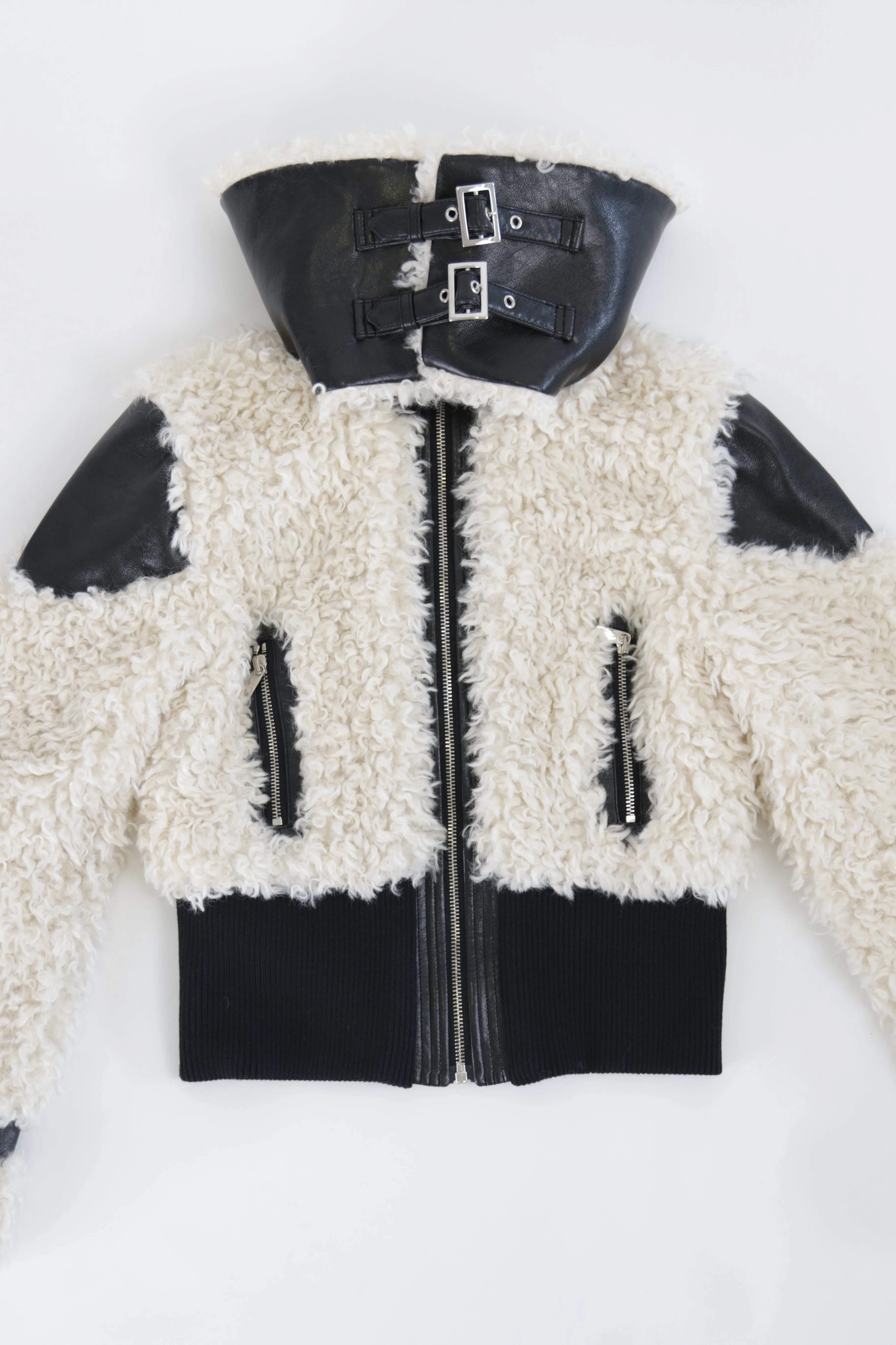 Off-White Zip Faux-Leather Shearling Moto Jacket