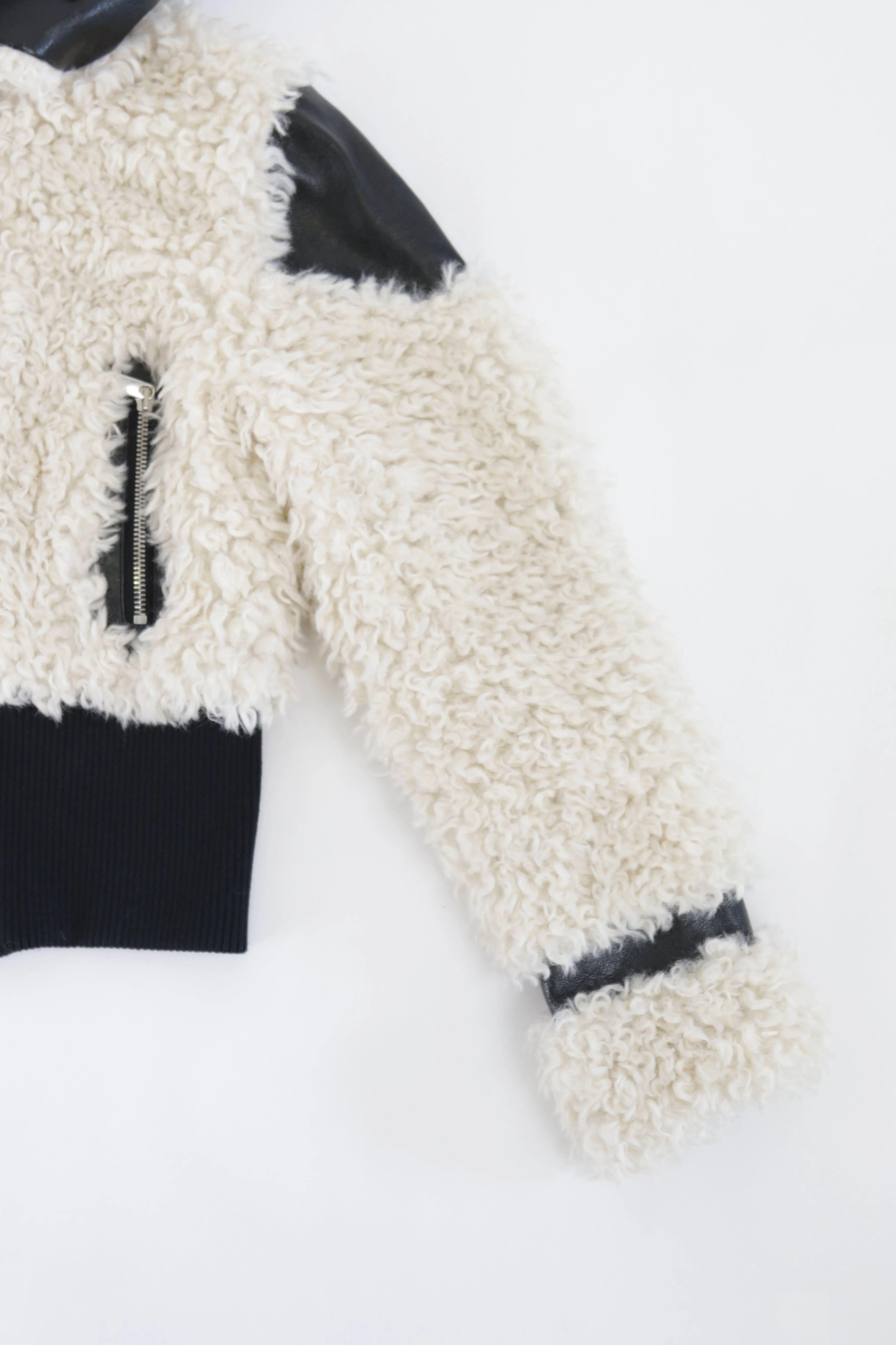 Off-White Zip Faux-Leather Shearling Moto Jacket