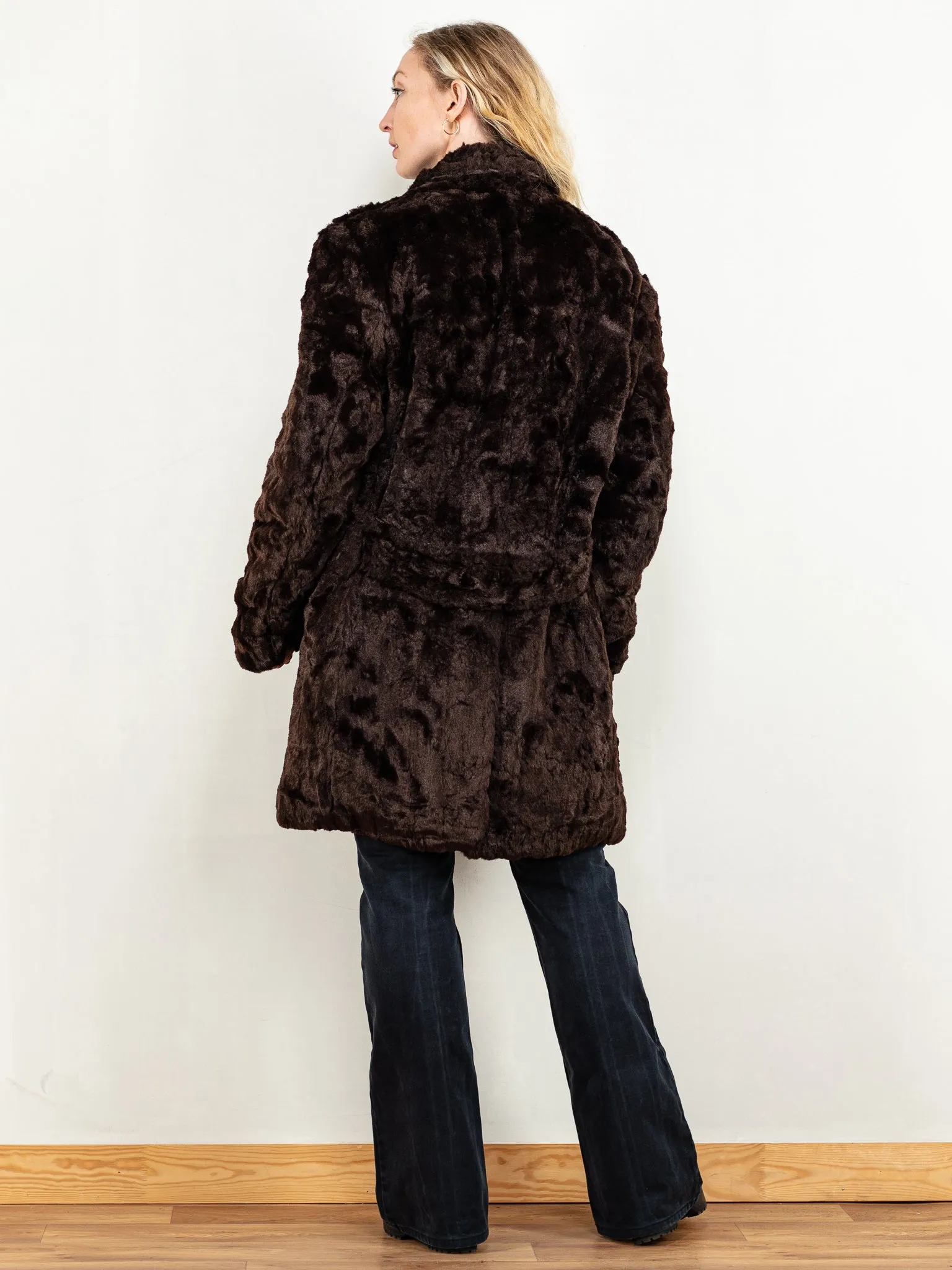 Vintage 70's Women Faux Fur Coat in Brown