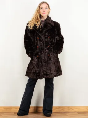 Vintage 70's Women Faux Fur Coat in Brown
