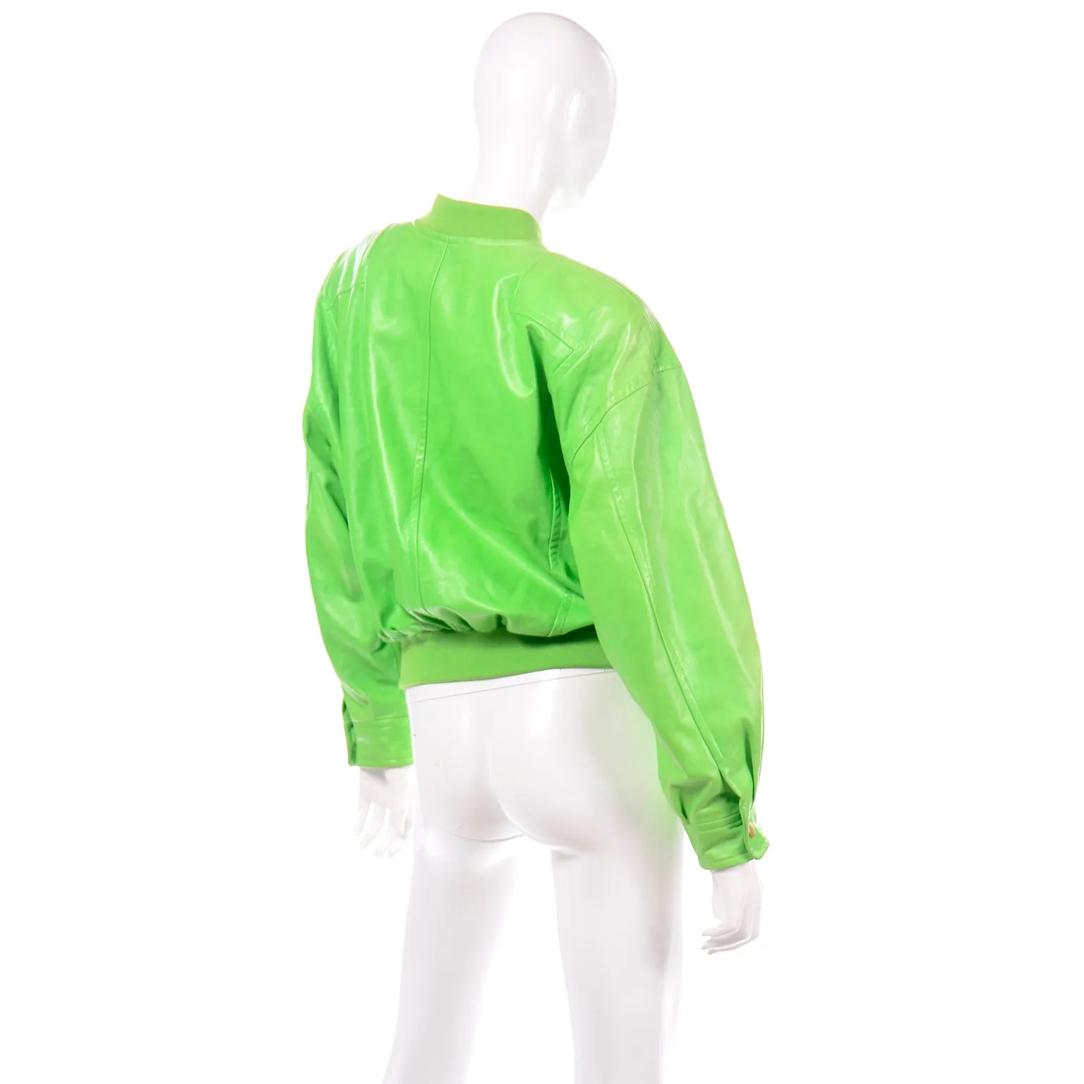 Vintage Lime Green Leather Escada Bomber Jacket